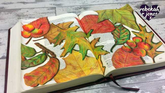 How to Paint & Color Autumn Leaves - Bible Art Journaling Challenge Week 43